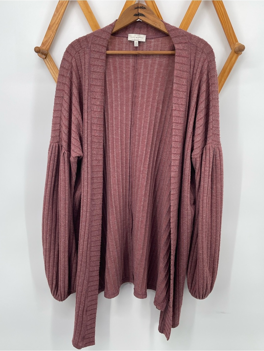 Lucky Brand Mauve Ribbed Open-Front Cardigan